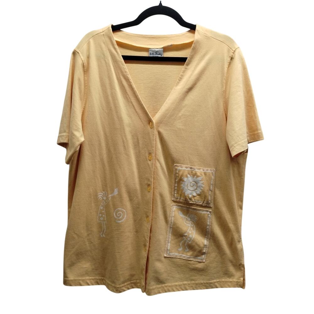 Vintage Bobbie Brooks Women's Size 1X Yellow V-Neck Button Up Southwestern Top